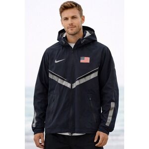 RARE Nike Storm-FIT USA Olympic Windbreaker Men Large Navy Blue Reflective Gym